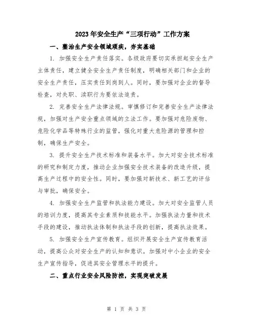 2023年安全生产“三项行动”工作方案
