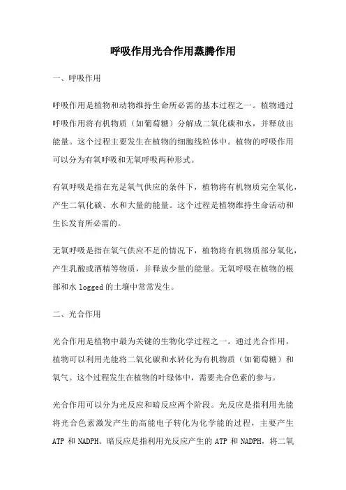 呼吸作用光合作用蒸腾作用