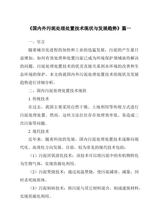 《2024年国内外污泥处理处置技术现状与发展趋势》范文