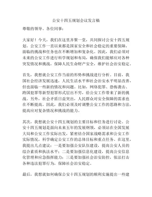 公安十四五规划会议发言稿