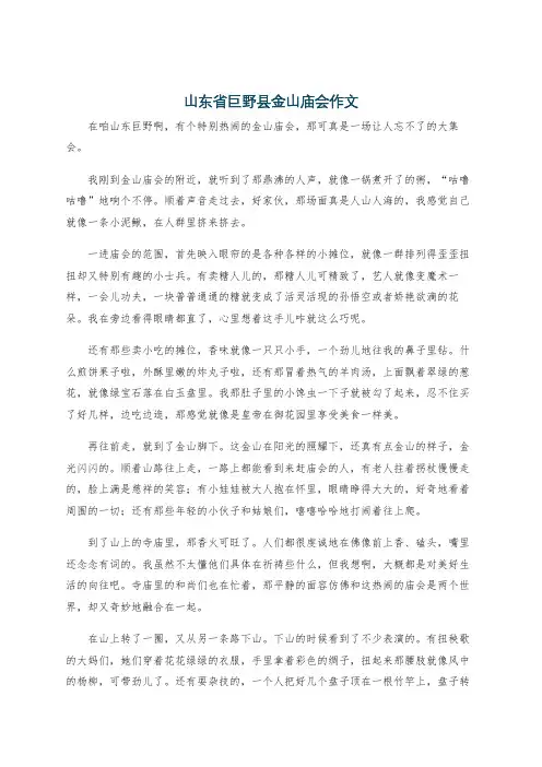 山东省巨野县金山庙会作文