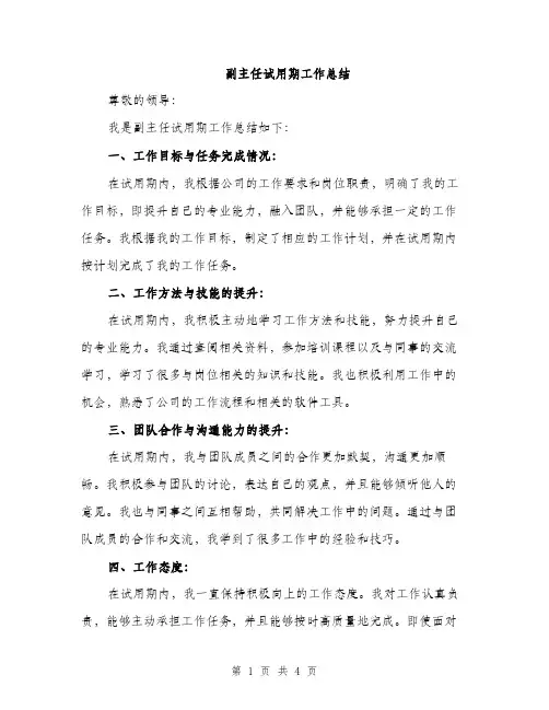 副主任试用期工作总结（二篇）