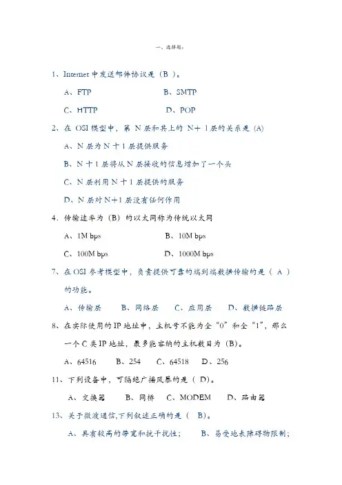 计算机网络试题题库(附答案)