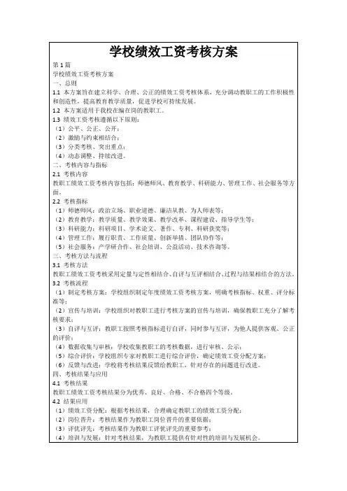 学校绩效工资考核方案