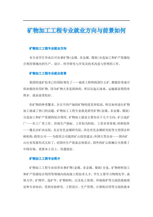 矿物加工工程专业就业方向与前景如何