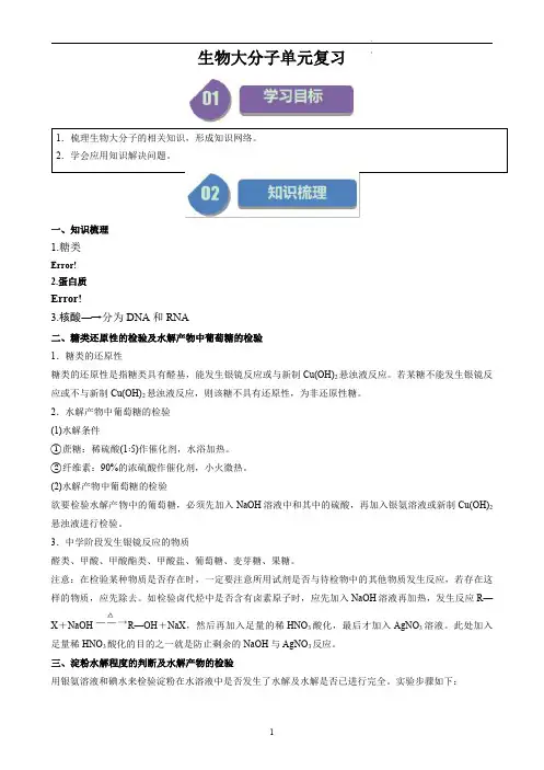 高中化学选择性必修三教案讲义：生物大分子单元复习(教师版)