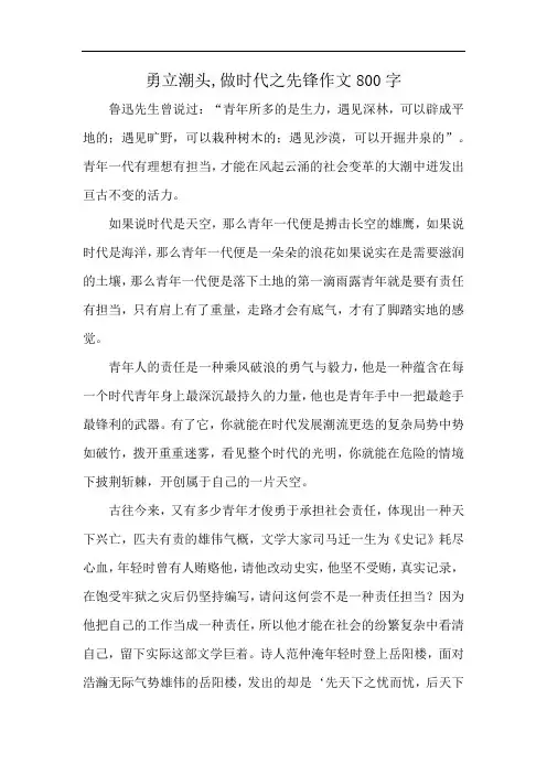 勇立潮头,做时代之先锋作文800字