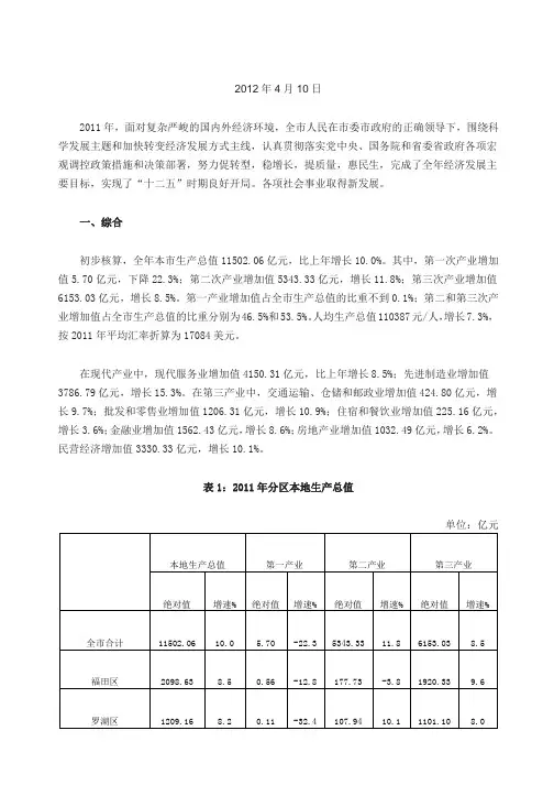 深圳市XXXX年国民经济和社会发展统计公报(1)