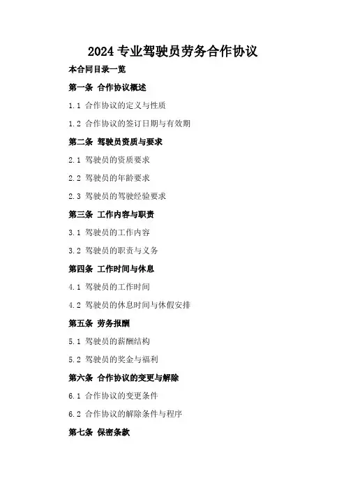 2024专业驾驶员劳务合作协议