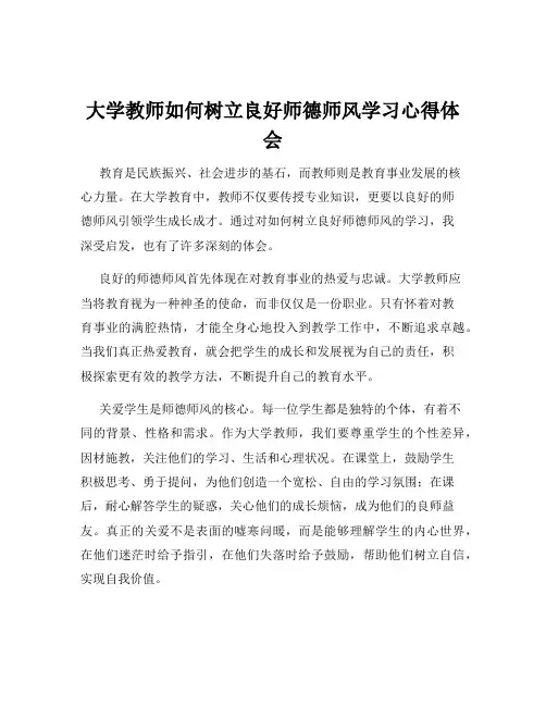 大学教师如何树立良好师德师风学习心得体会