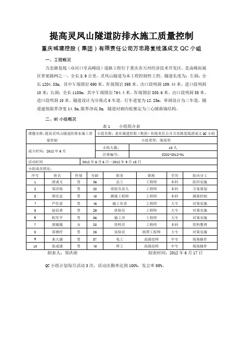 灵风山隧道防水板施工质量控制QC小组