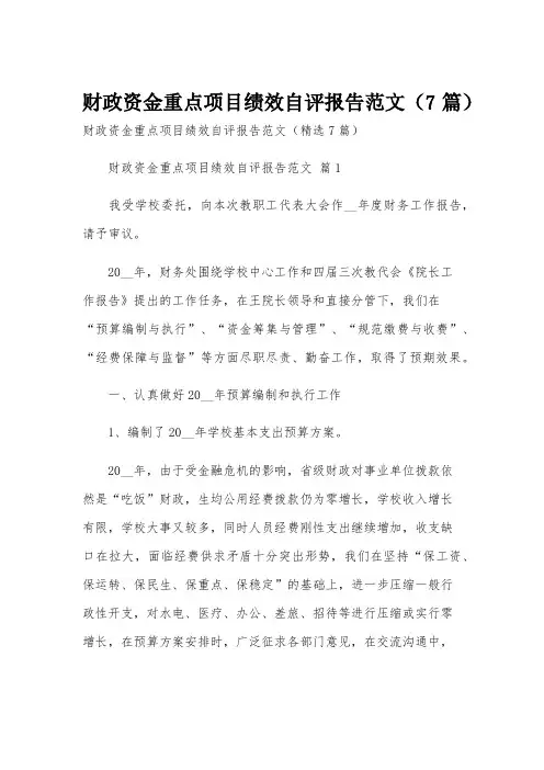 财政资金重点项目绩效自评报告范文(7篇)