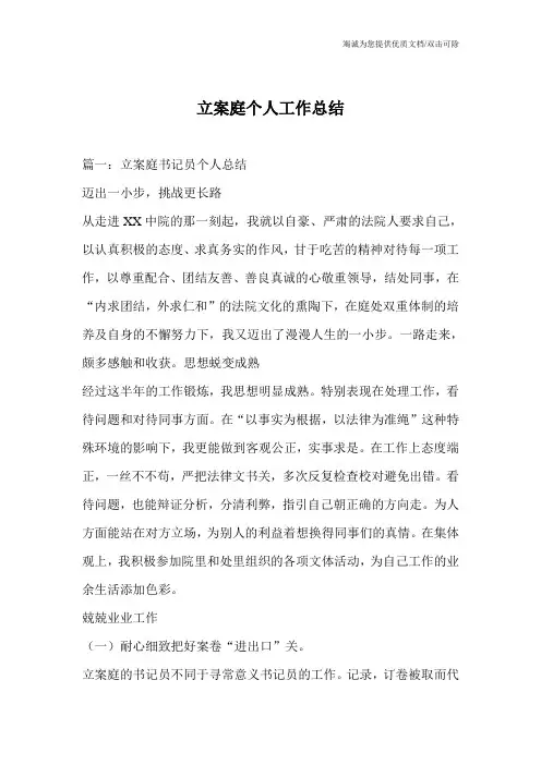 立案庭个人工作总结