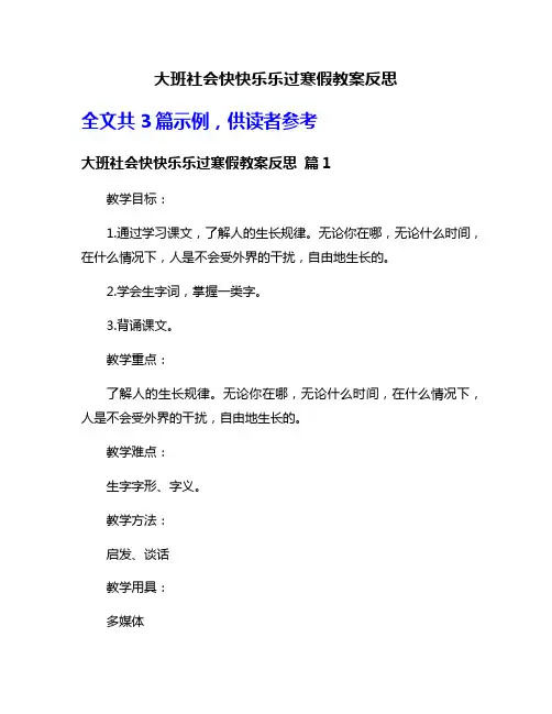 大班社会快快乐乐过寒假教案反思