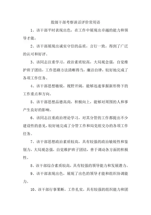 股级干部考察谈话评价常用语