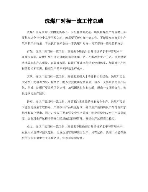 洗煤厂对标一流工作总结