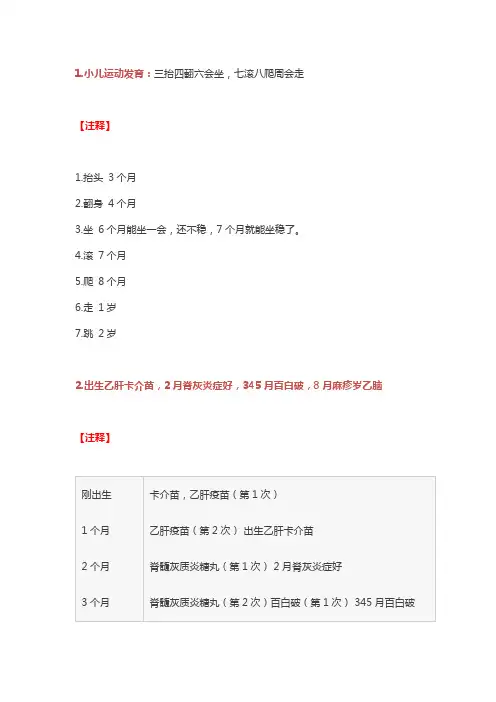 儿科学考点口诀