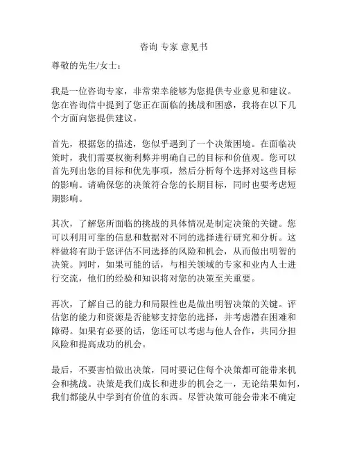 咨询 专家 意见书