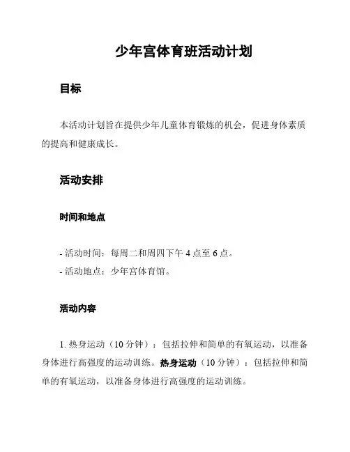 少年宫体育班活动计划