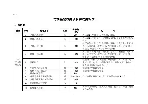 天津市司法鉴定收费项目和收费标准