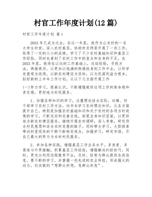 村官工作年度计划(12篇)