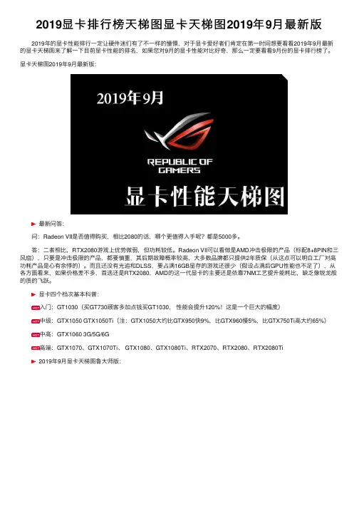 2019显卡排行榜天梯图显卡天梯图2019年9月最新版