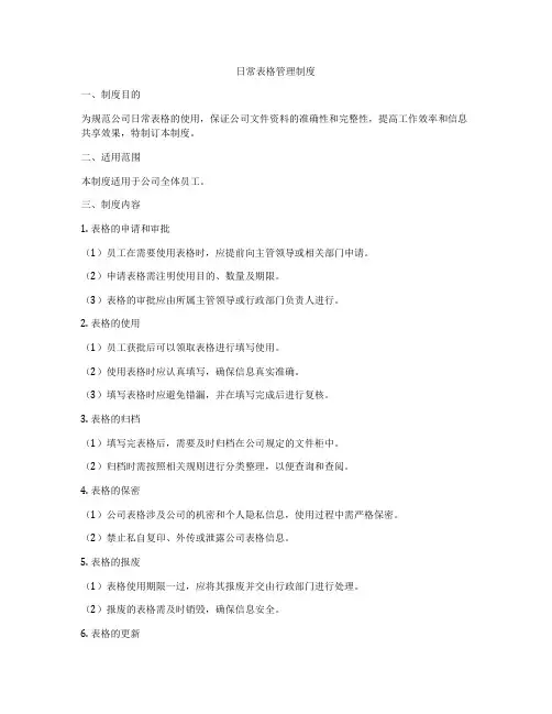 日常表格管理制度