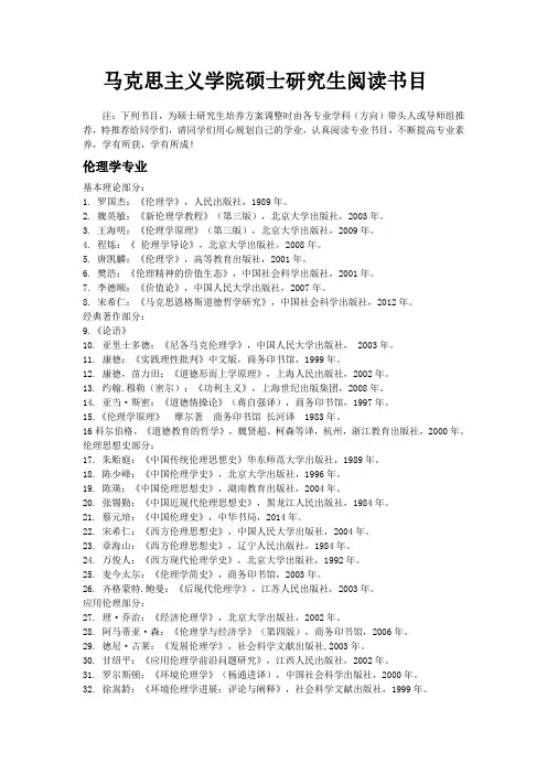 马克思主义学院硕士研究生阅读书目