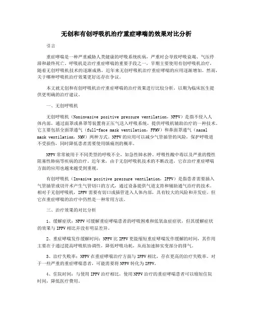 无创和有创呼吸机治疗重症哮喘的效果对比分析
