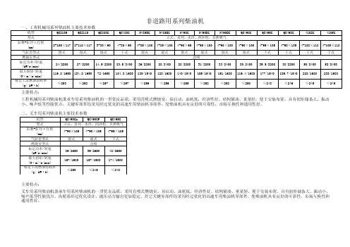 非道路用柴油机主要技术参数表