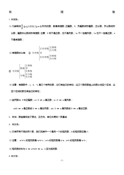 冀教版七年级上册数学知识汇总