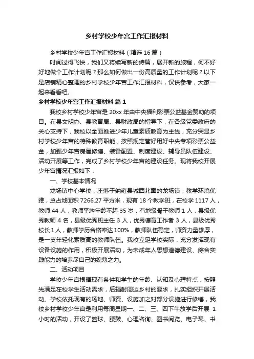 乡村学校少年宫工作汇报材料