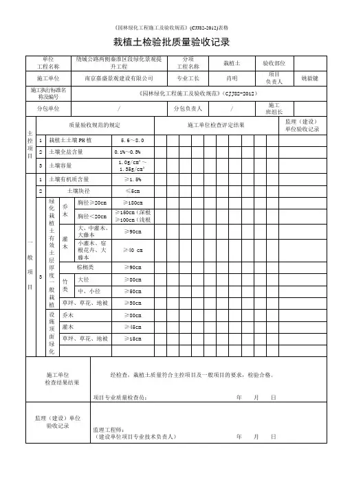 《园林绿化工程施工及验收规范》(CJJ82-2012)表格