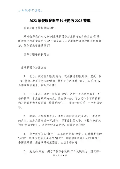 2023年爱眼护眼手抄报简洁2023整理
