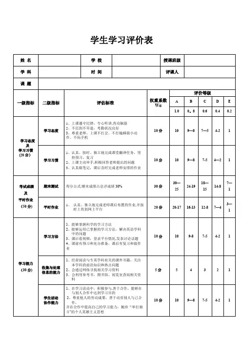 学生学习评价表