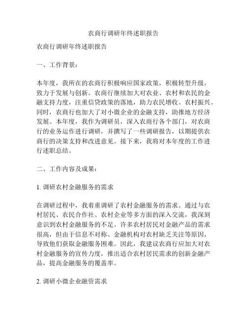 农商行调研年终述职报告
