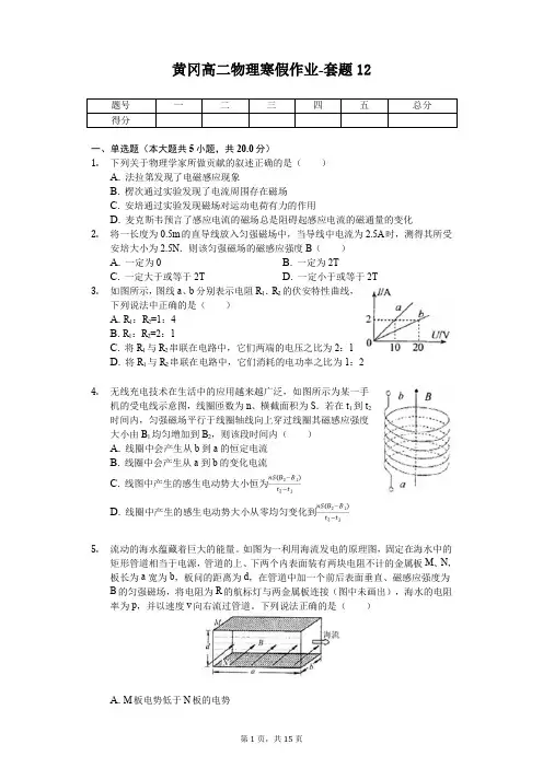 黄冈高二物理寒假作业-套题(含答案) (12)