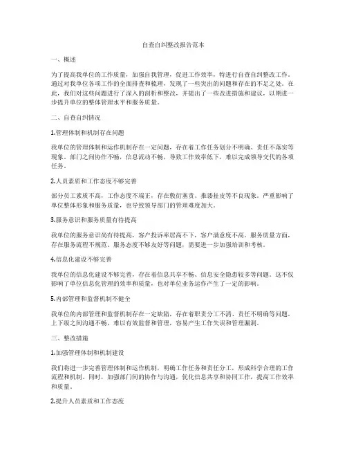 自查自纠整改报告范本