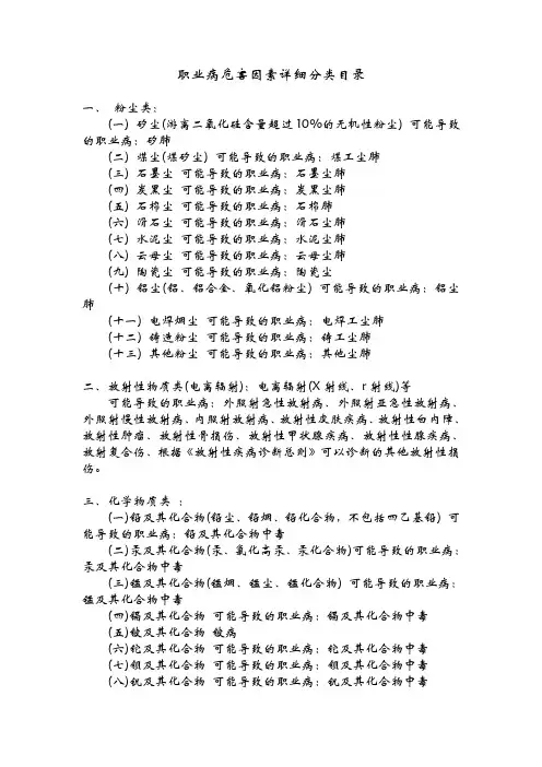 职业病危害因素详细分类目录