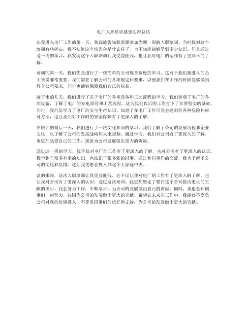 电厂入职培训感受心得总结