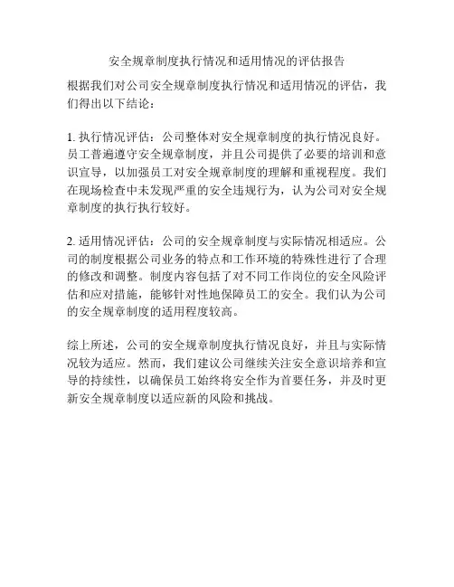 安全规章制度执行情况和适用情况的评估报告