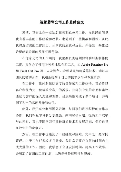 视频剪辑公司工作总结范文