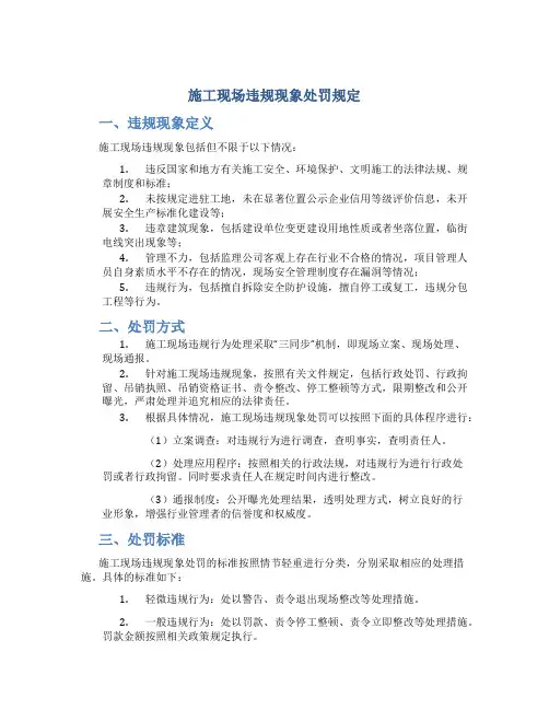 施工现场违规现象处罚规定