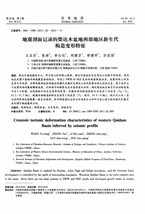 地震剖面记录的柴达木盆地西部地区新生代构造变形特征