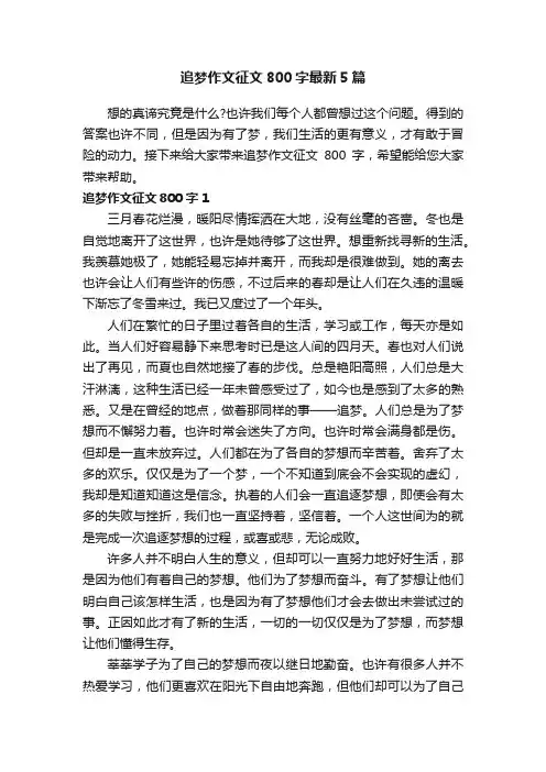 追梦作文征文800字最新5篇