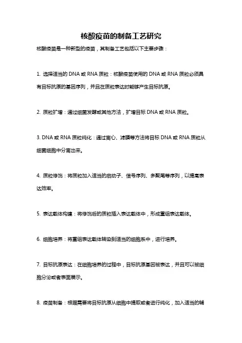 核酸疫苗的制备工艺研究