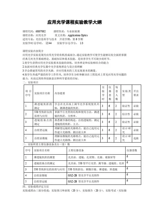 应用光学课程实验教学大纲