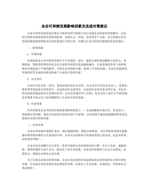 企业可持续发展影响因素及改进对策建议