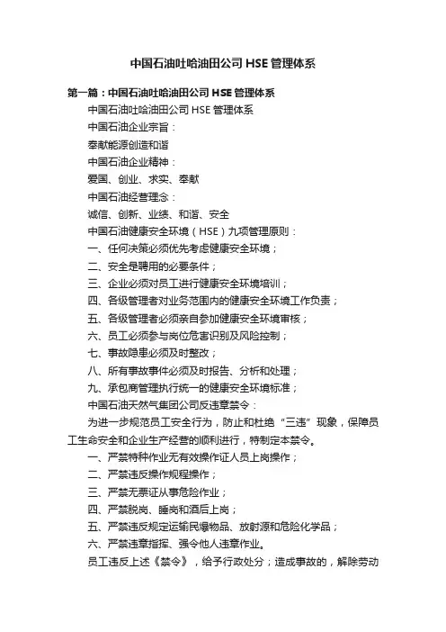 中国石油吐哈油田公司HSE管理体系