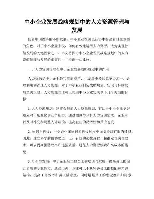 中小企业发展战略规划中的人力资源管理与发展